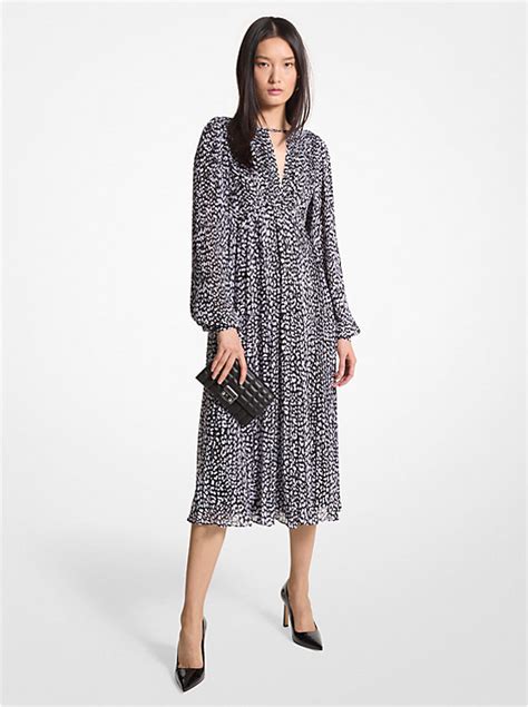 michael michael kors leopard georgette shirtdress|Pleated Leopard Print Georgette Midi Dress .